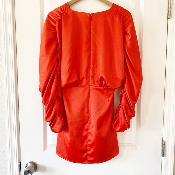 LOVER’S + FRIENDS Revolve Walgrove Ruffle Ruched Mini Dress Fire Orange Party - Picture 5 of 13
